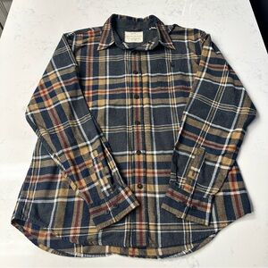 Weatherproof Gray Plaid Flannel Shirt with Navy & Mustard Accents